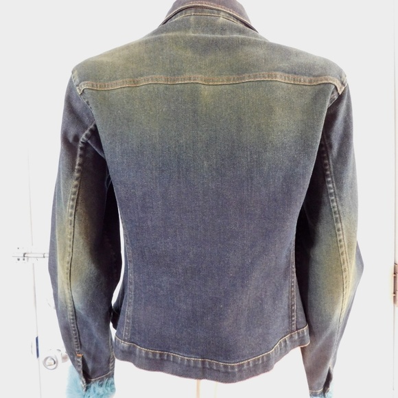 Italian MONTENAPOLEONE Denim Jacket Fur Trim 44 M - Picture 5 of 7
